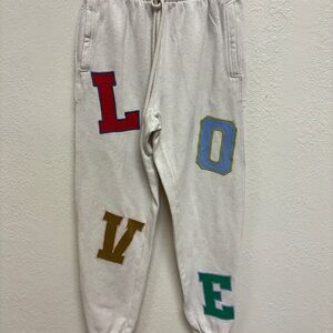 Aerie Beige Sweatpants with Colorful Appliqué "LOVE" Size XS